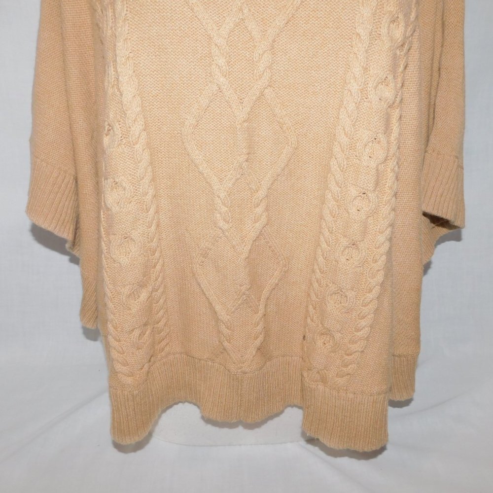 GAP Women XS Oversized Brown Tan Cable Knit Wool blend Turtleneck Poncho Sweater - Picture 6 of 11